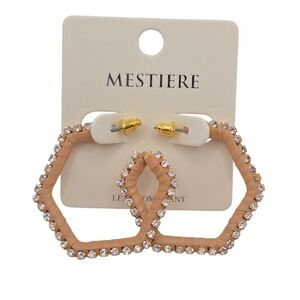 MESTIERE Women's Gold Small Rhinestones 3/4 Hexagon Hoops NWT